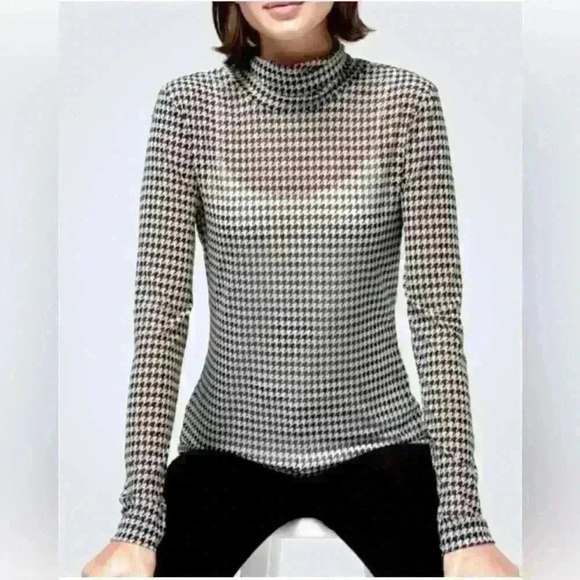 White House Black Market Sheer Houndstooth Turtleneck Top Size XS - Picture 1 of 7
